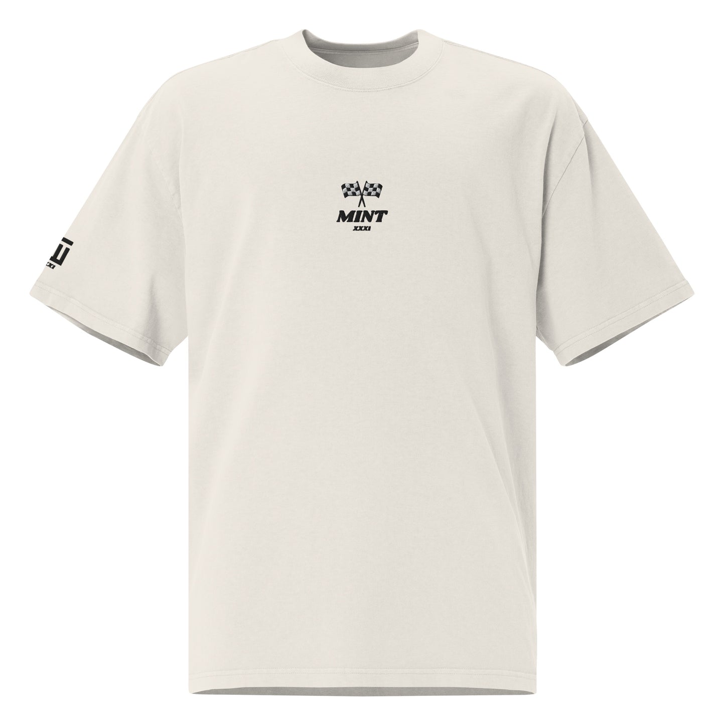 Mint Oversized Embroidered Winners Tee in Faded White