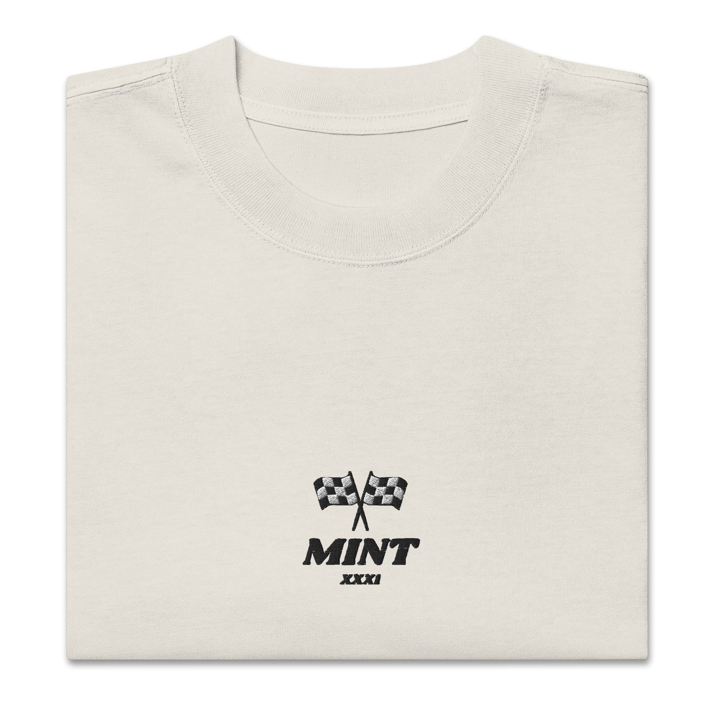 Mint Oversized Embroidered Winners Tee in Faded White