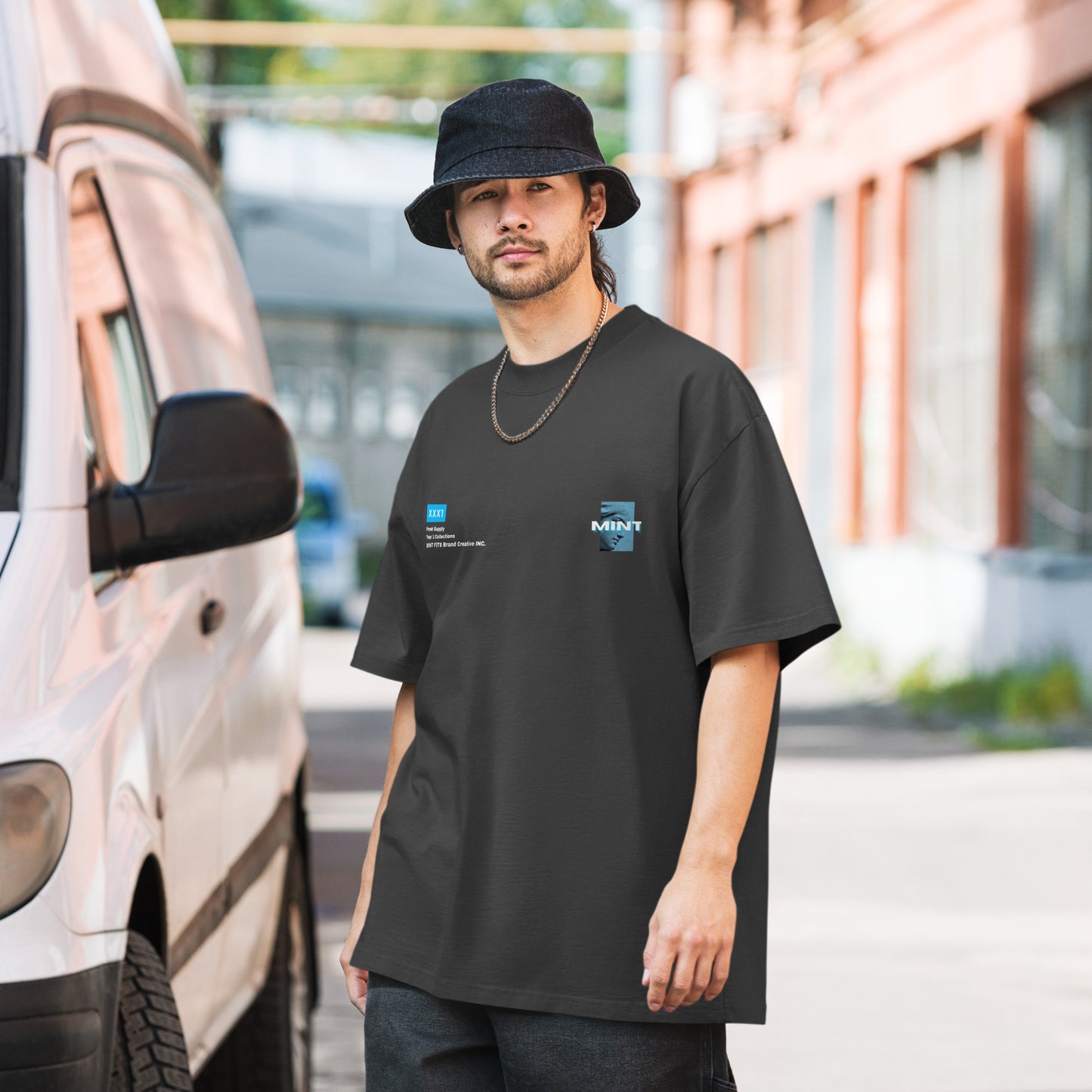 Mint Oversized Reach For More Faded Black Tee