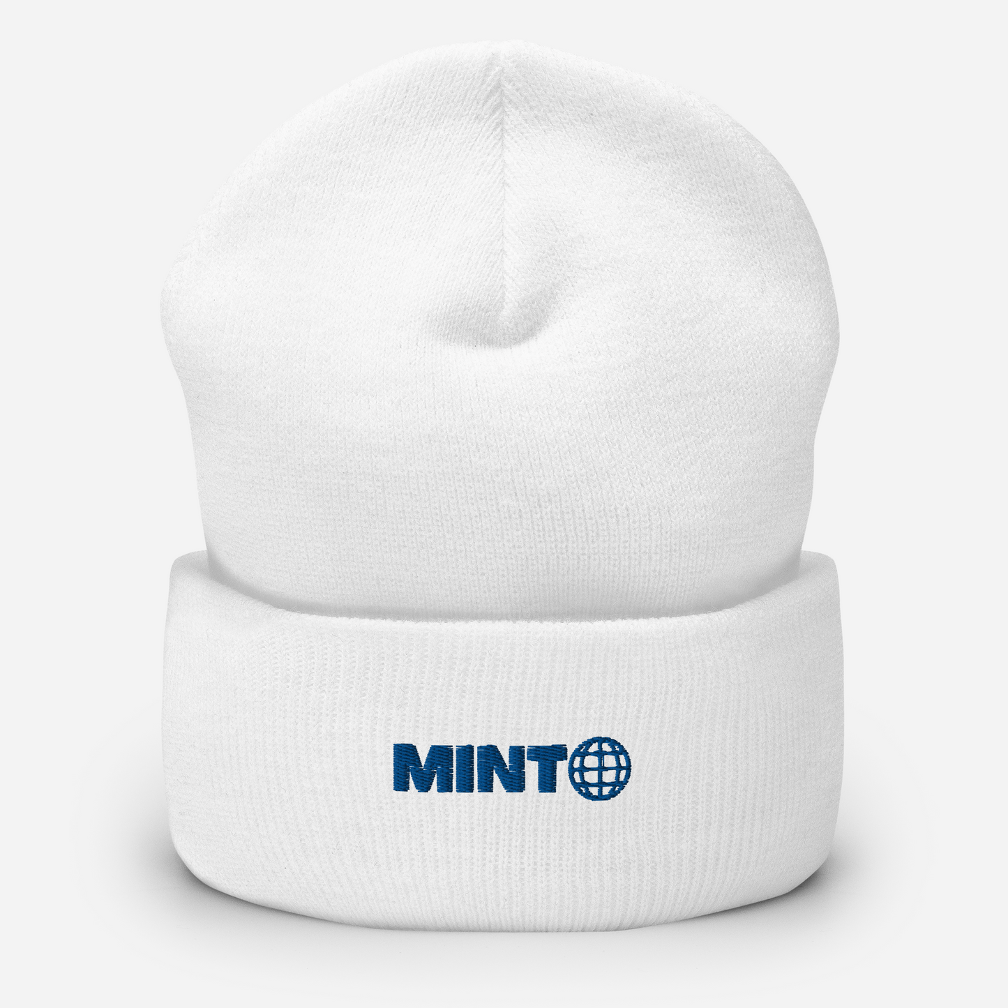 Mint Cuffed White Beanie