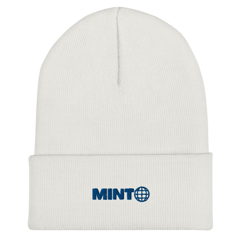 Mint Cuffed White Beanie